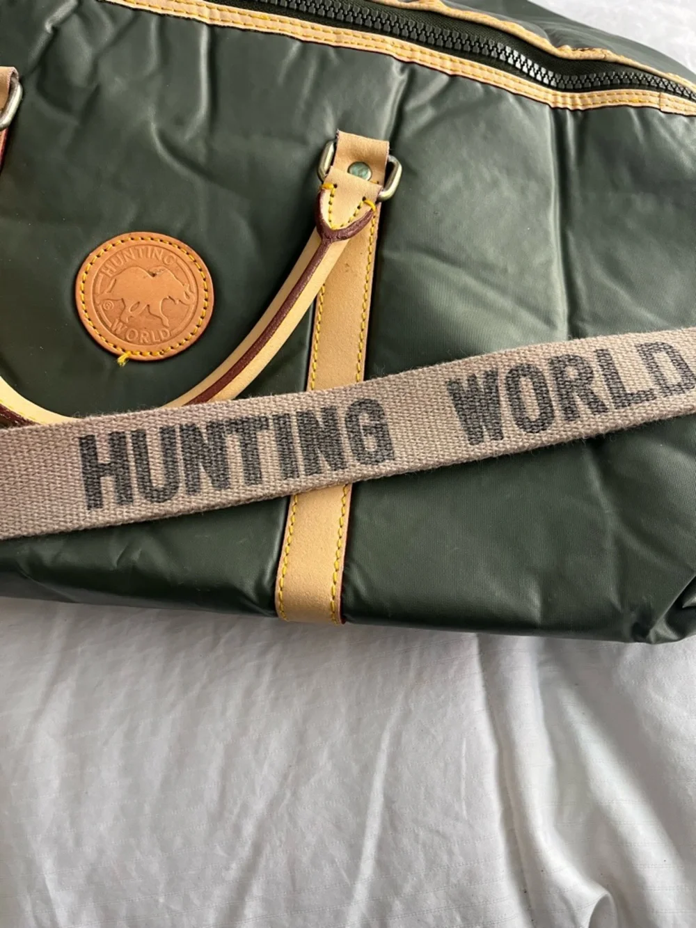 Hunting World Green Nylon Leather-Trim Travel Duffel Bag